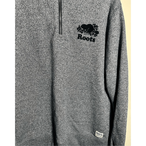 Roots Canada Men’s Gray 1/4 Zip Fuzzy Beaver Logo Sweater Jacket Sz Lg - Picture 3 of 9